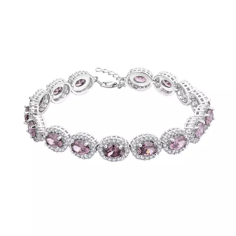 925 Sterling Silver Full Gemstone Crystal Bracelet - Image #1